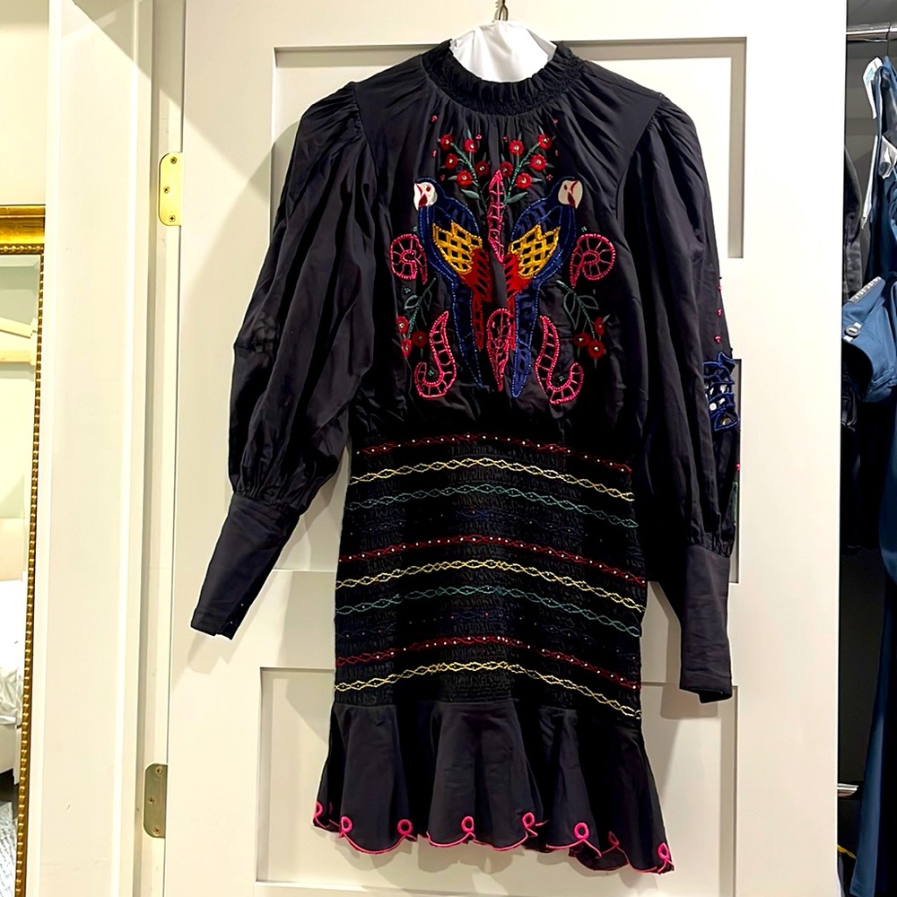 FARM Rio Black Multicolor Embroidered Long Sleeve Dress - Picture 2 of 10
